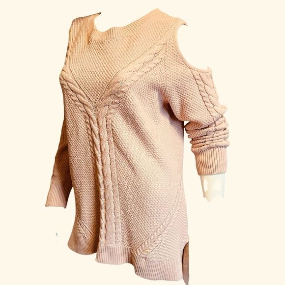 A.N.A Cable Net Pink Hi-Lo Sweater W/Cold Shoulder size XL - Picture 7 of 10